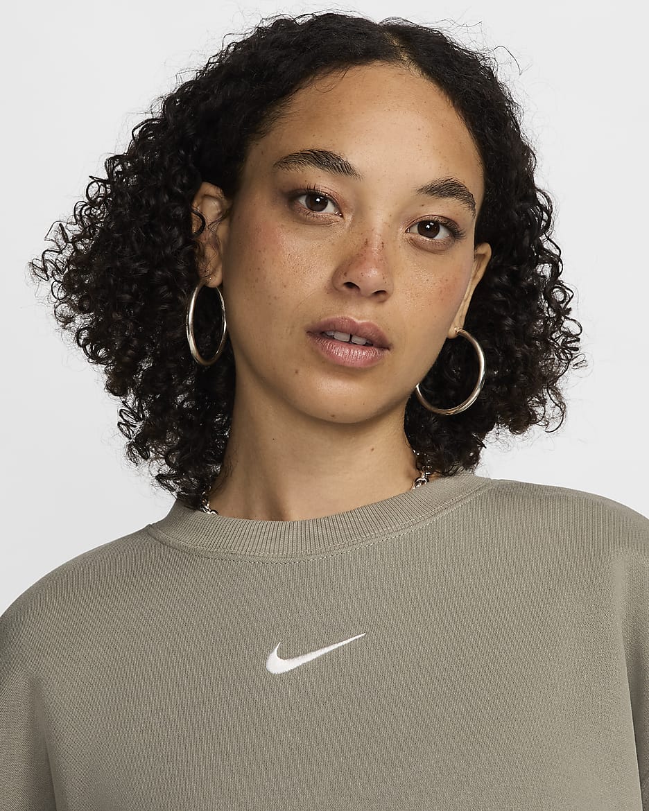 Damska bluza dresowa z półokrągłym dekoltem o kroju oversize Nike Sportswear Phoenix Fleece - Light Army/Sail