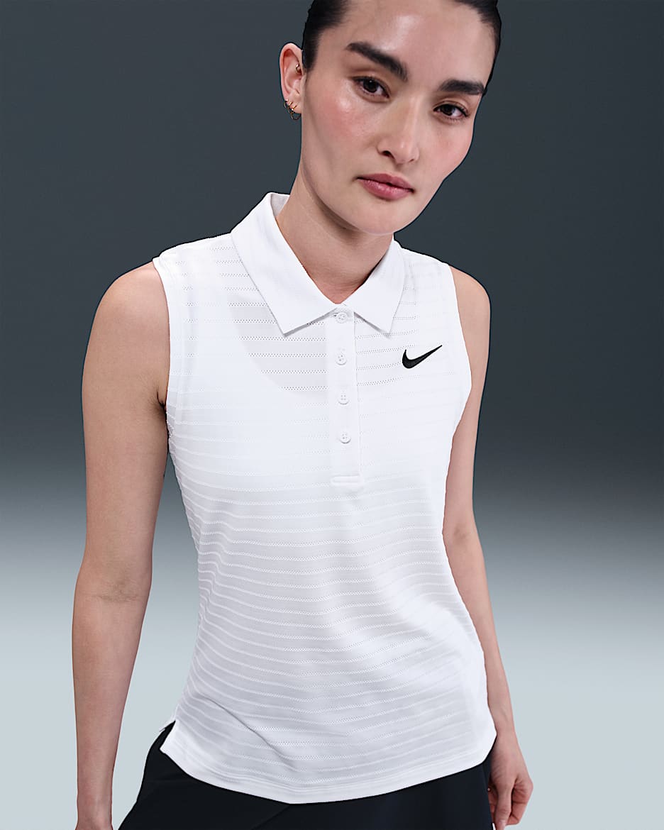 Nike Victory Women's Dri-FIT Sleeveless Striped Golf Polo - White/White/Black