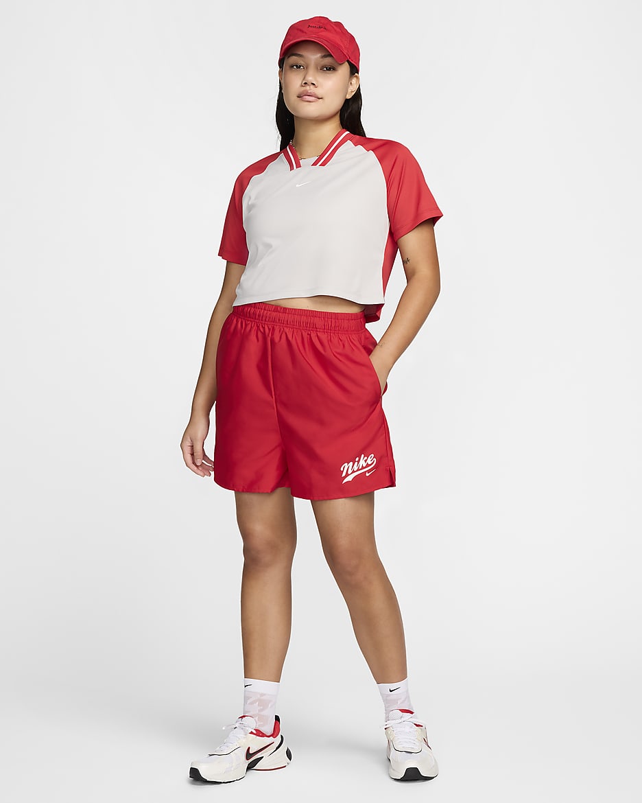 Nike Sportswear Women's Short-Sleeve Cropped Top - Light Iron Ore/Fire Red