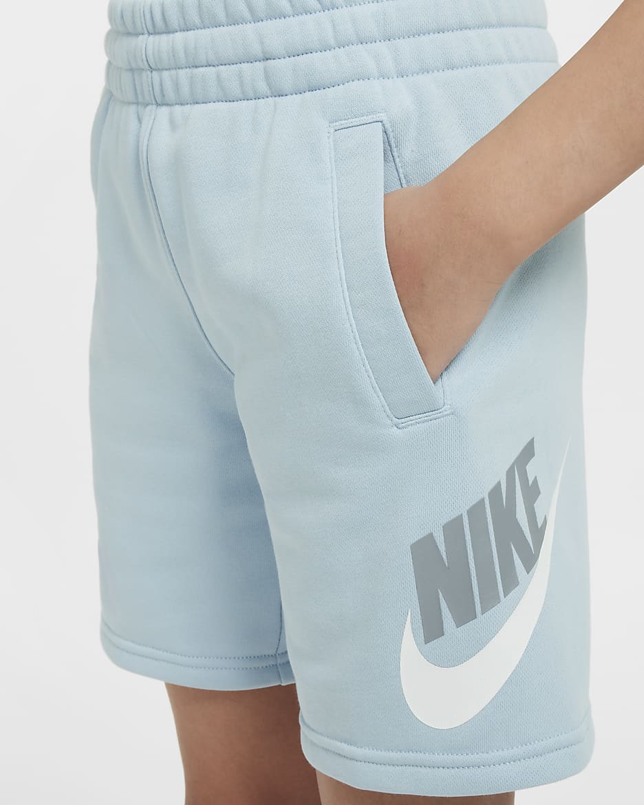 Nike Sportswear Club Fleece frottéshorts til store barn - Light Armory Blue/Hvit/Ashen Slate