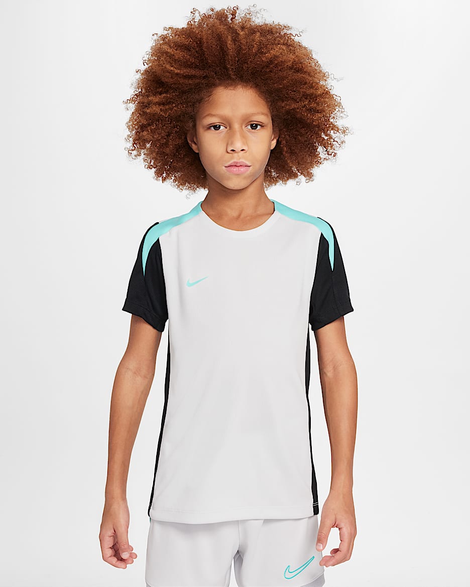 Nike Dri-FIT Strike Older Kids' Short-Sleeve Football Top - Photon Dust/Black/Dynamic Turquoise/Dynamic Turquoise