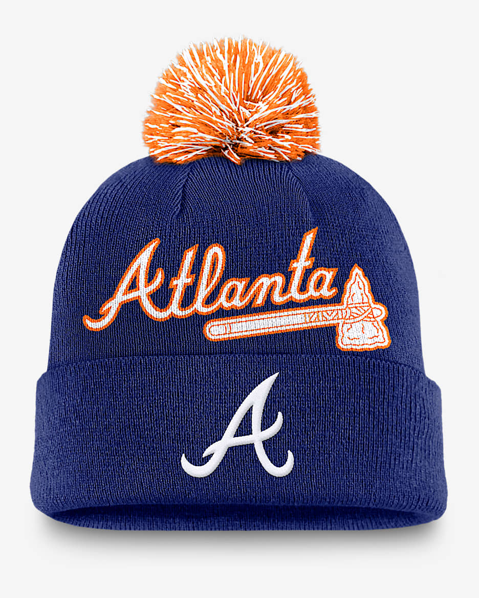 Atlanta Braves Peak Men's Nike MLB Cuffed Pom Beanie - Deep Royal Blue