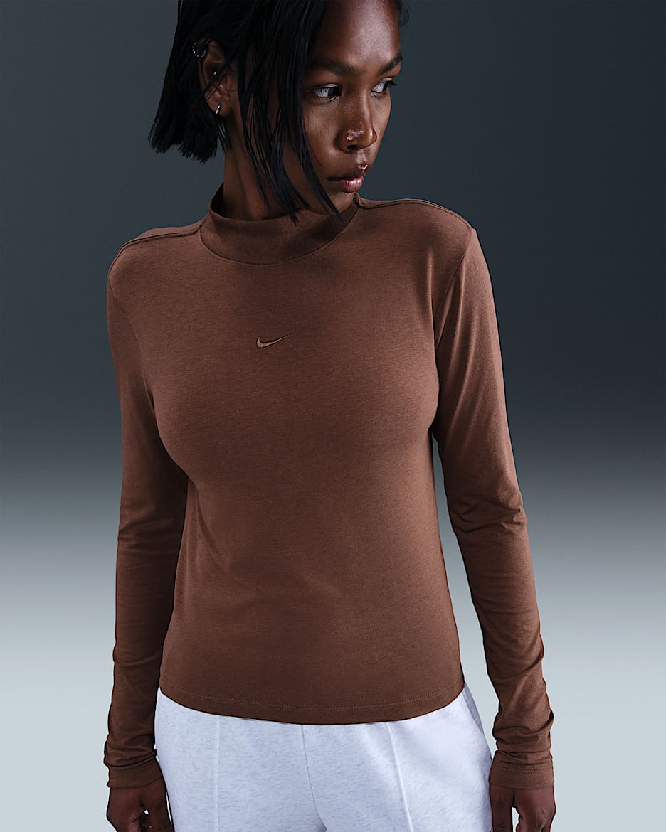 Nike Sportswear Chill Knit Women's Slim Long-Sleeve Mock-Neck T-Shirt - Fauna Brown