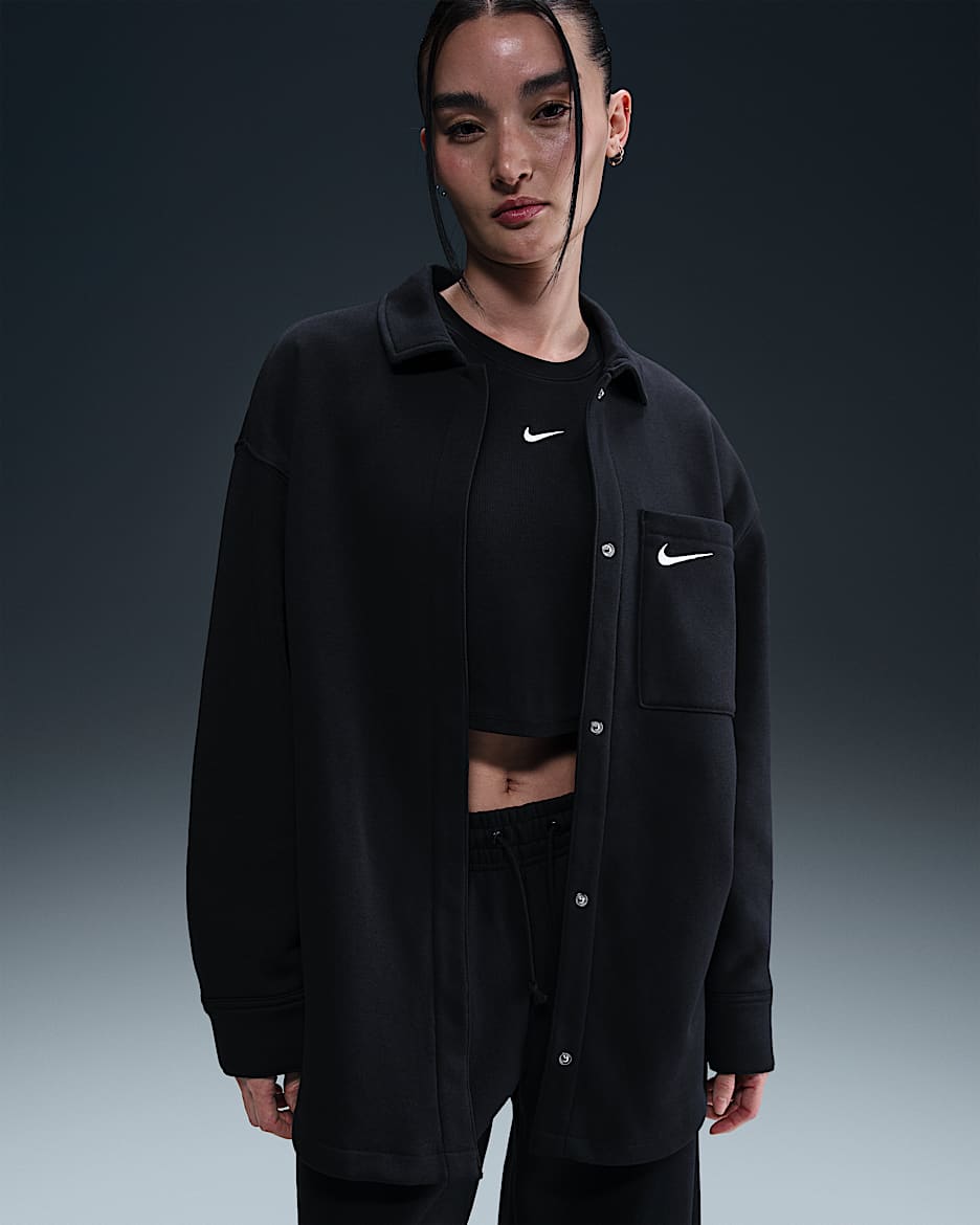 Nike Sportswear Phoenix Fleece Women's Oversized Shirt Jacket - Black/Sail