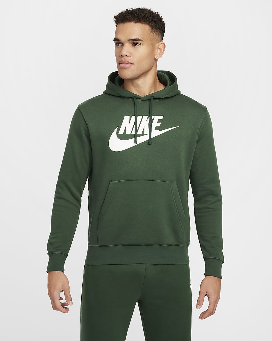 Nike Sportswear Club Fleece Men's Graphic Pullover Hoodie - Fir/Fir/White