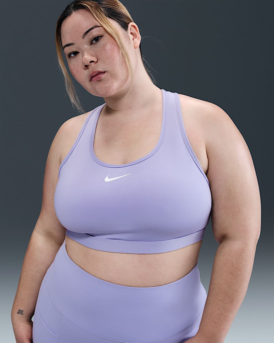 Nike Swoosh Medium Support Women's Padded Sports Bra (Plus Size) - Lilac Ice/White