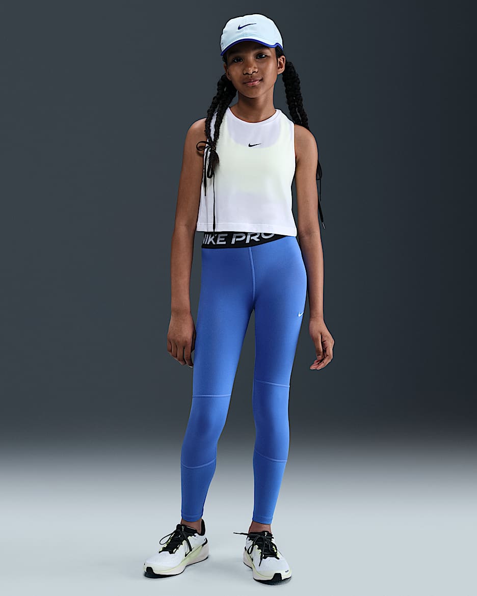 Nike Pro Dri-FIT Older Kids' (Girls') Leggings - Comet Blue/Black/White