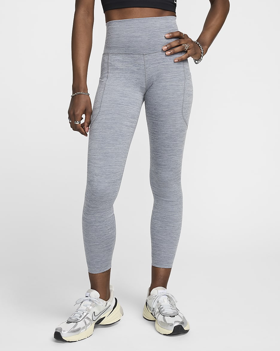 Leggings tiro alto de 7/8 con bolsillos para mujer Nike One - Gris humo/Jaspeado/Negro