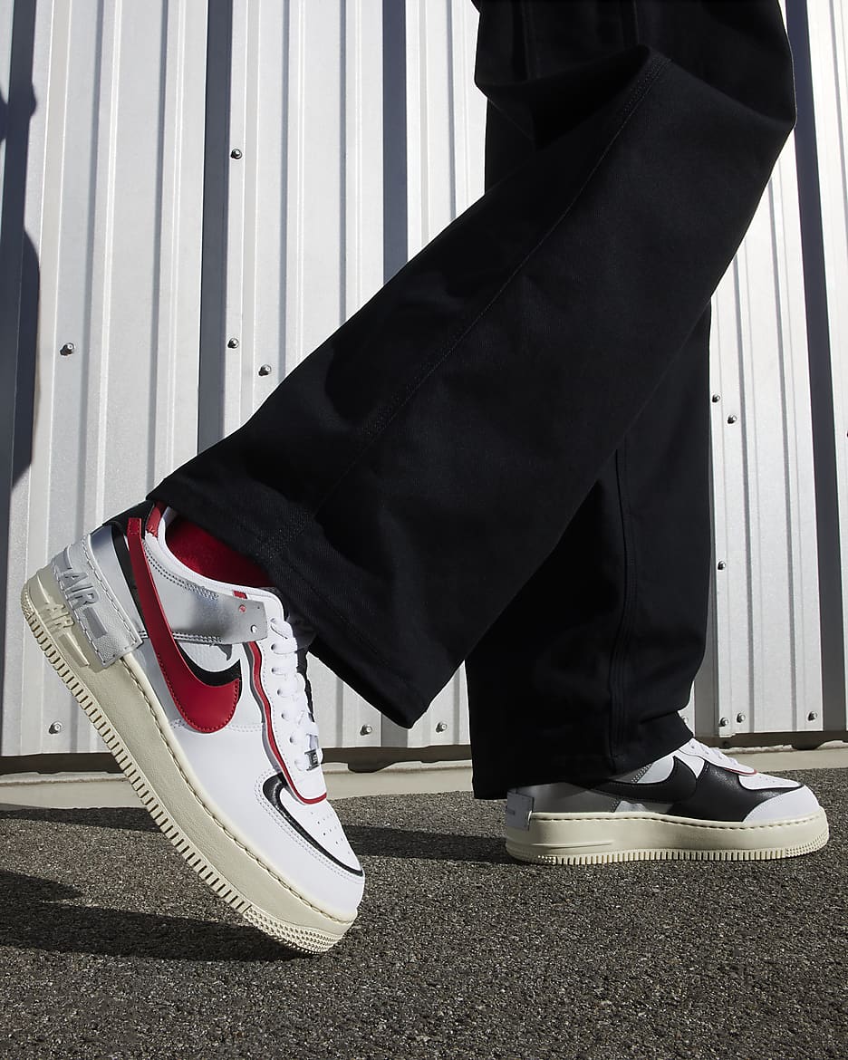 Nike Air Force 1 Shadow damesschoenen - Wit/Zwart/Metallic Silver/Gym Red