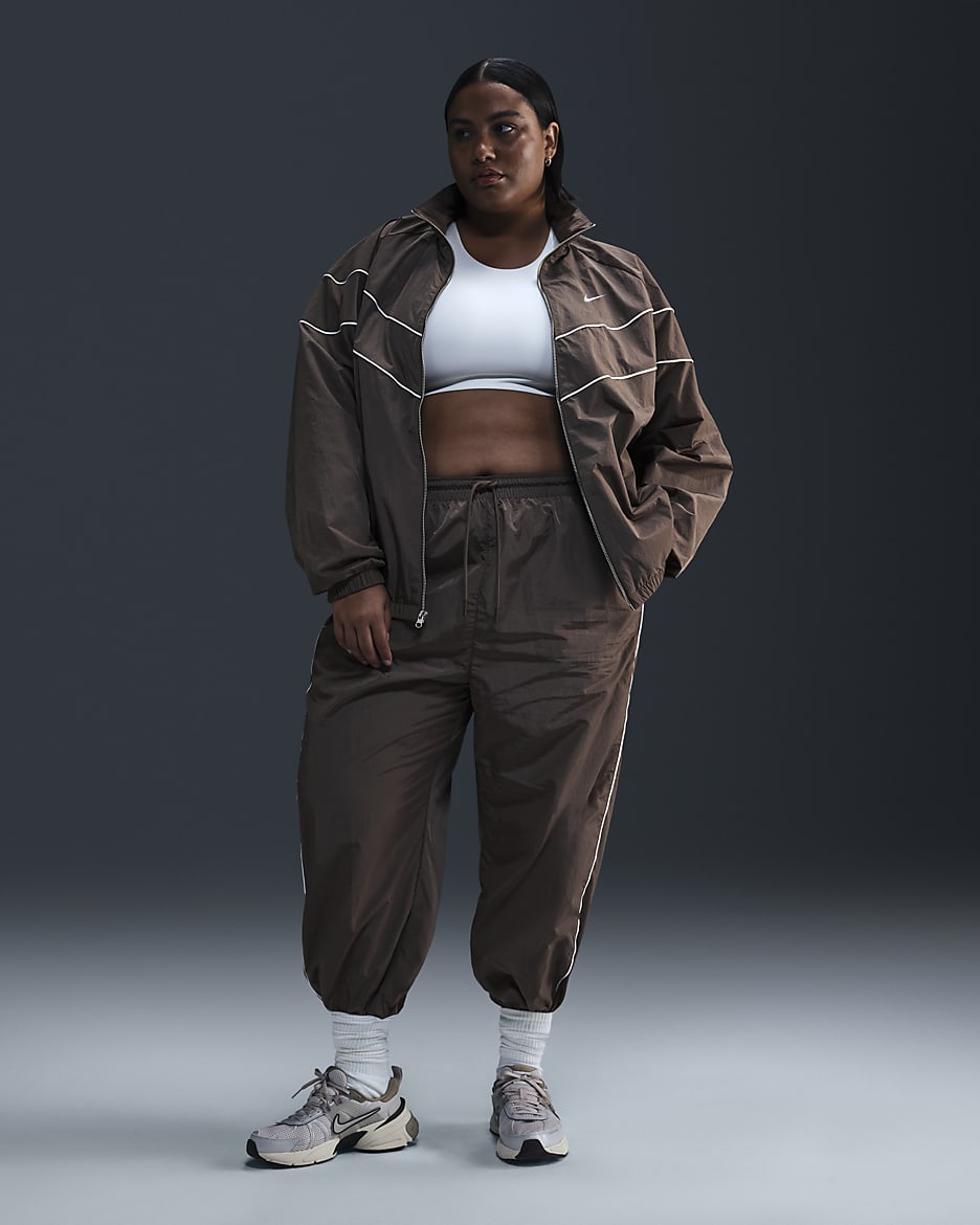 Nike Windrunner Women's High-Waisted Woven Open-Hem Pants (Plus Size) - Ironstone/White