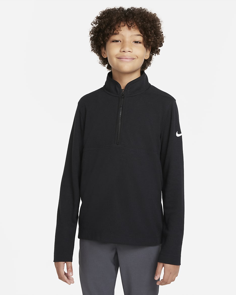 Nike Dri-FIT Victory Big Kids' (Boys') Half-Zip Golf Top - Black/Black/White