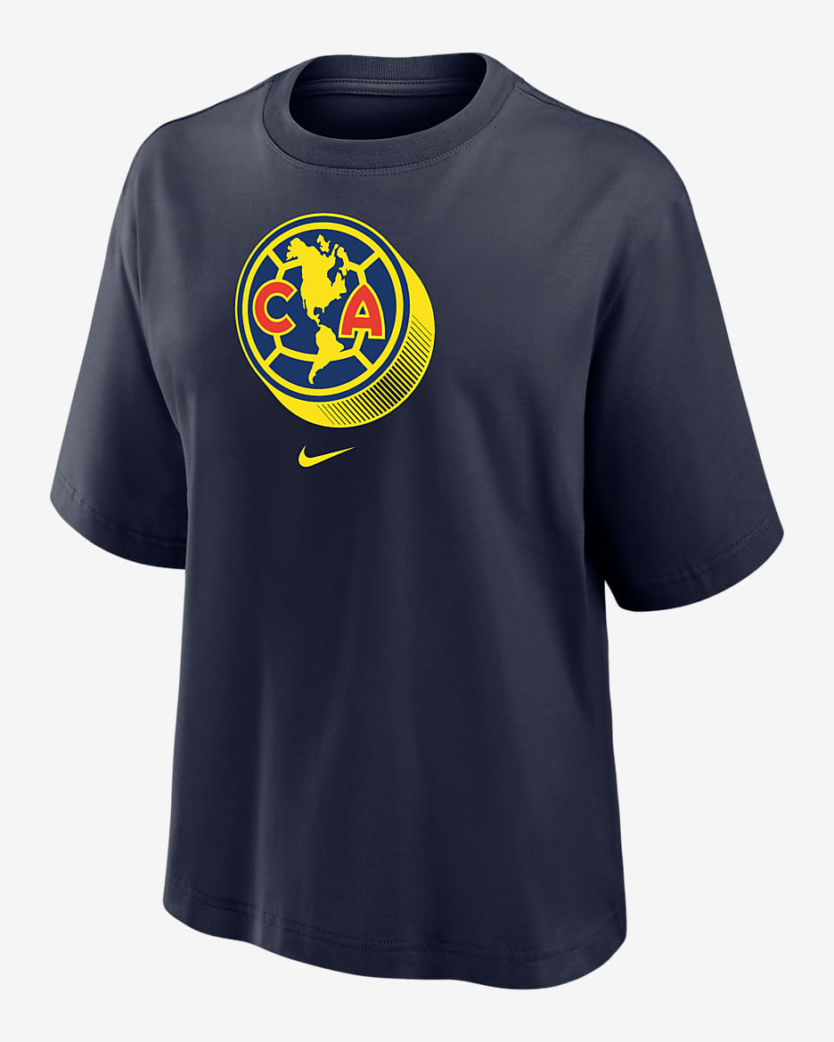 Playera de fútbol Nike de corte cuadrado para mujer Club América - Azul marino