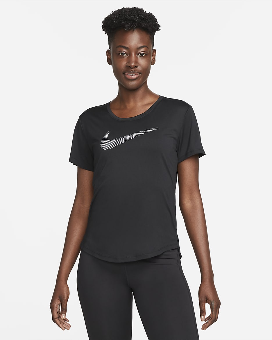 Nike Dri-FIT Swoosh Hardlooptop met korte mouwen voor dames - Zwart/Cool Grey