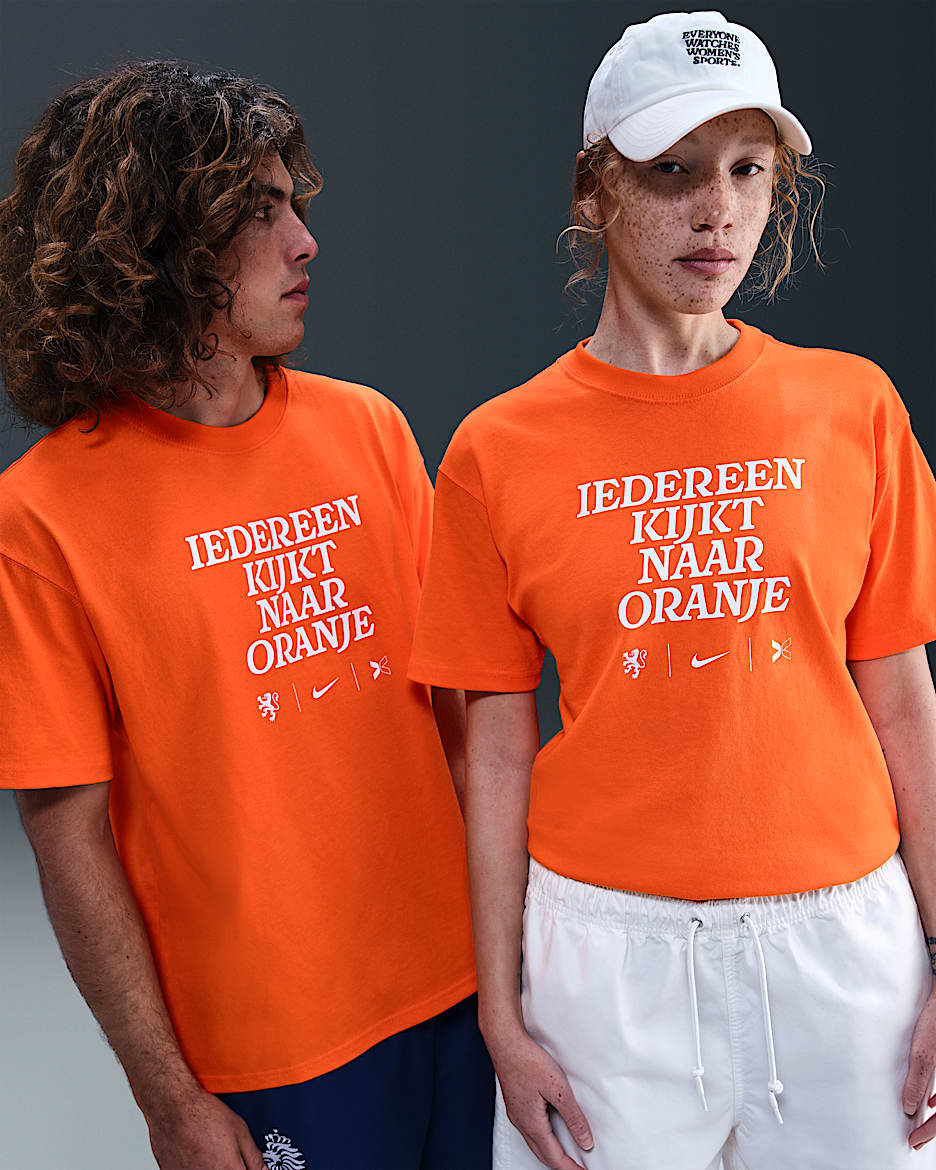 Everyone Watches Women's Sports™ "Netherlands" Nike by TOGETHXR Soccer T-Shirt - Safety Orange