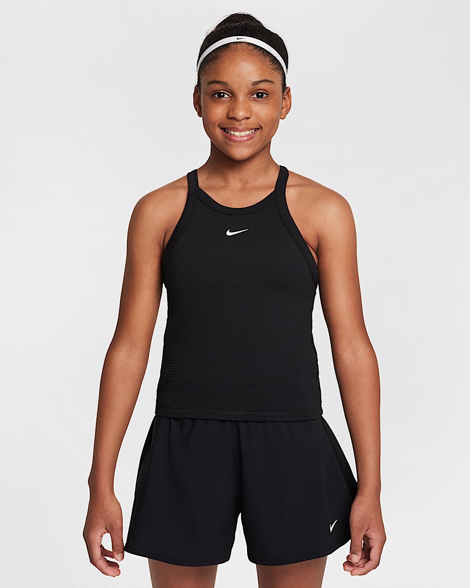 Tank top με ψηλή λαιμόκοψη Nike για κορίτσια - Μαύρο/Λευκό