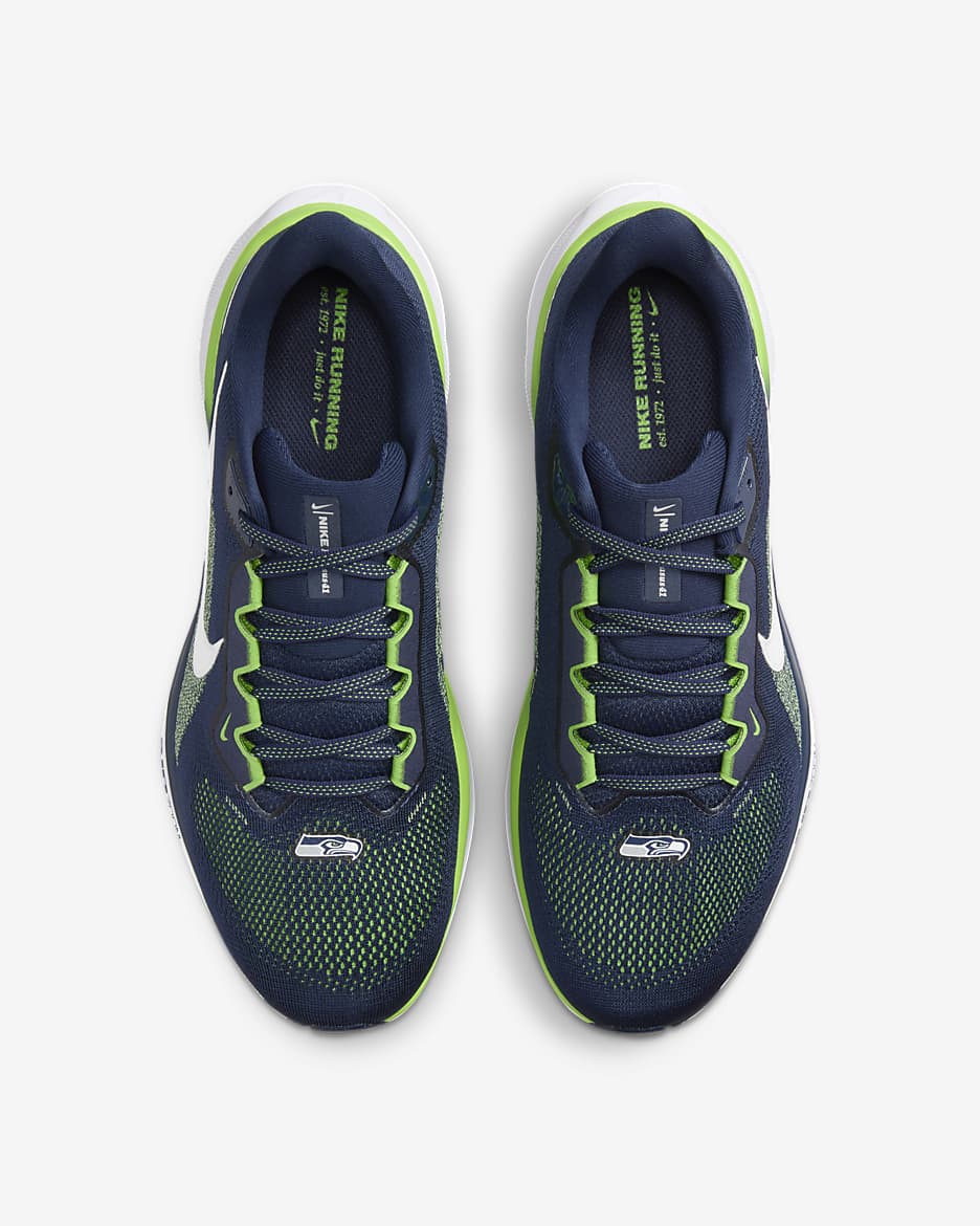 Tenis de correr en pavimento para hombre Nike Pegasus 41 NFL Seattle Seahawks - Azul marino universitario/Blanco/Verde acción/Blanco