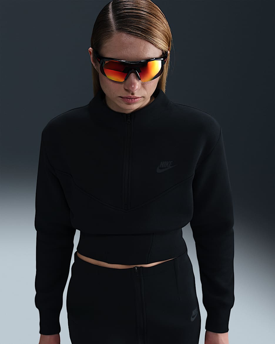Playera de medio cierre cropped para mujer Nike Sportswear Tech Fleece - Negro/Negro