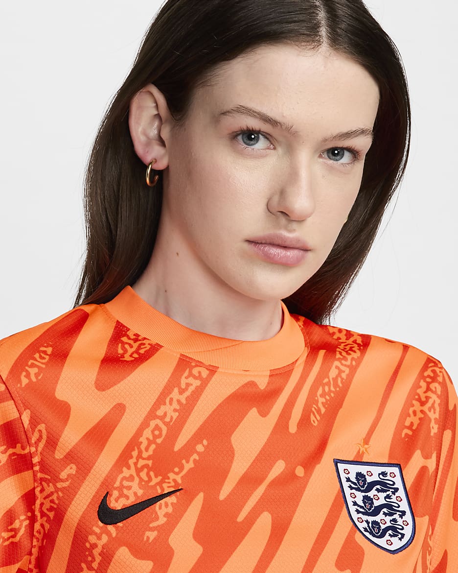 Engeland 2024 Stadium Goalkeeper Nike Dri-FIT replicavoetbalshirt met korte mouwen voor dames - Total Orange/Safety Orange/Safety Orange/Zwart