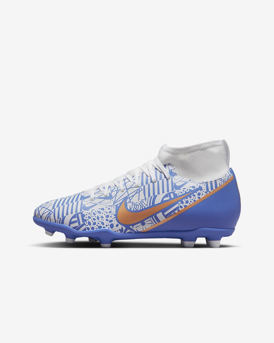 Nike Jr. Mercurial Superfly 9 Club CR7 MG Younger/Older Kids' Multi-Ground Football Boots - White/Concord/Medium Blue/Metallic Copper