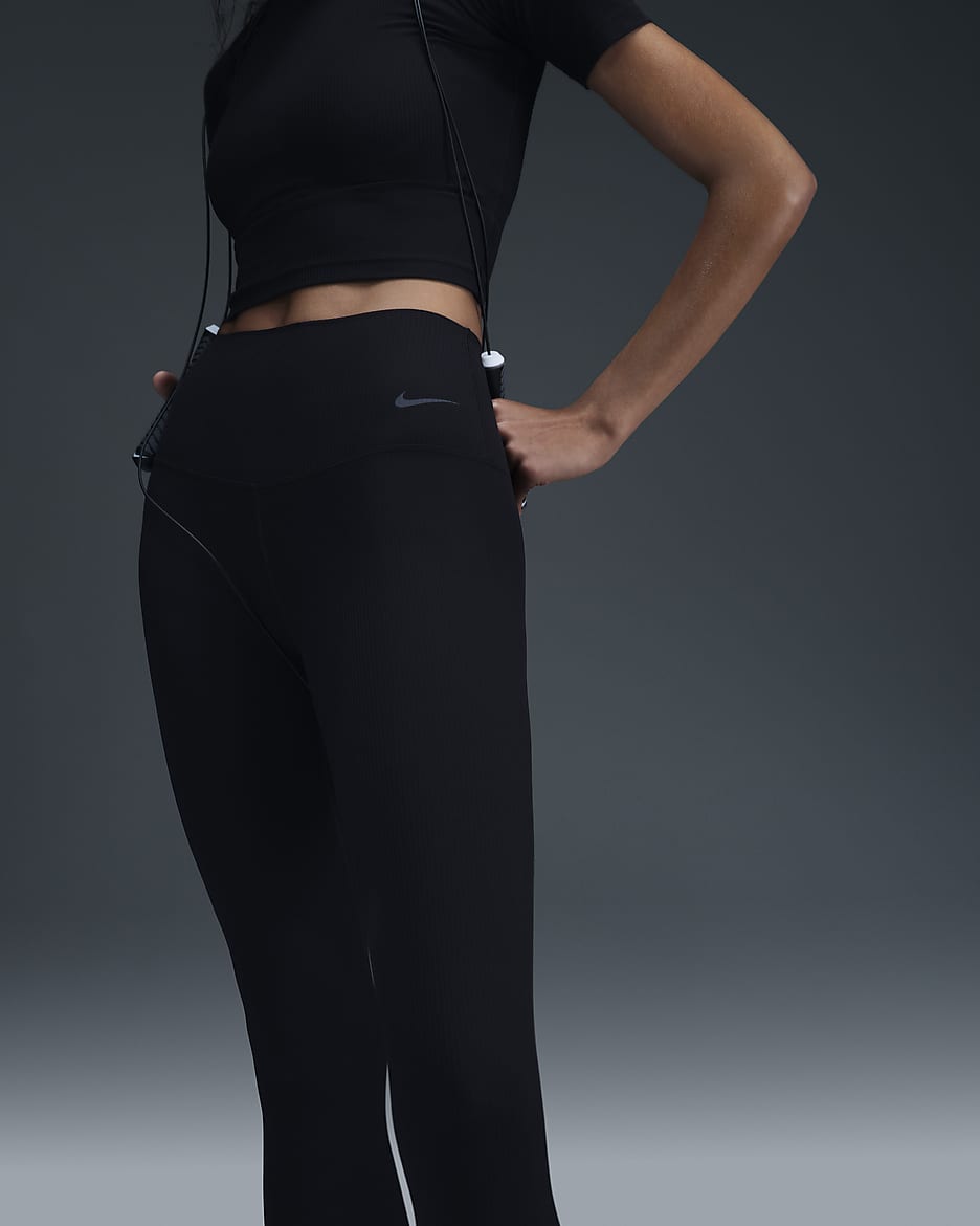 Nike Zenvy Rib 7/8-Leggings mit sanftem Halt und hohem Taillenbund für Damen - Schwarz/Schwarz