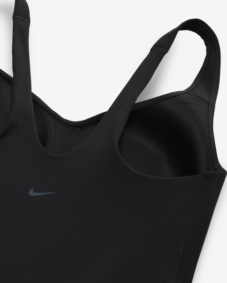 Nike Alate singlet med sports-BH med innlegg og middels støtte til dame - Svart/Cool Grey