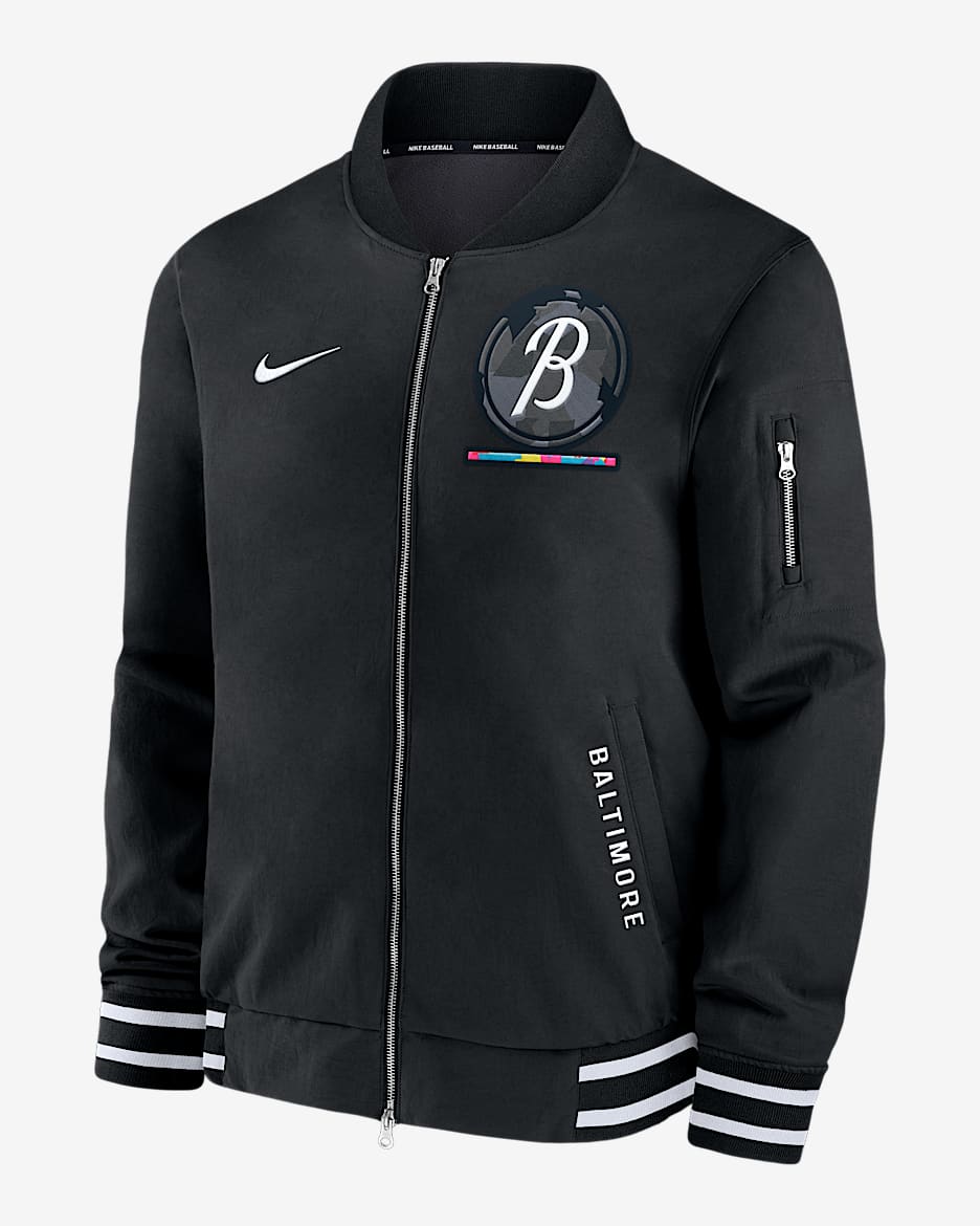 Baltimore Orioles Authentic Collection City Connect Men's Nike MLB Full-Zip Bomber Jacket - Black