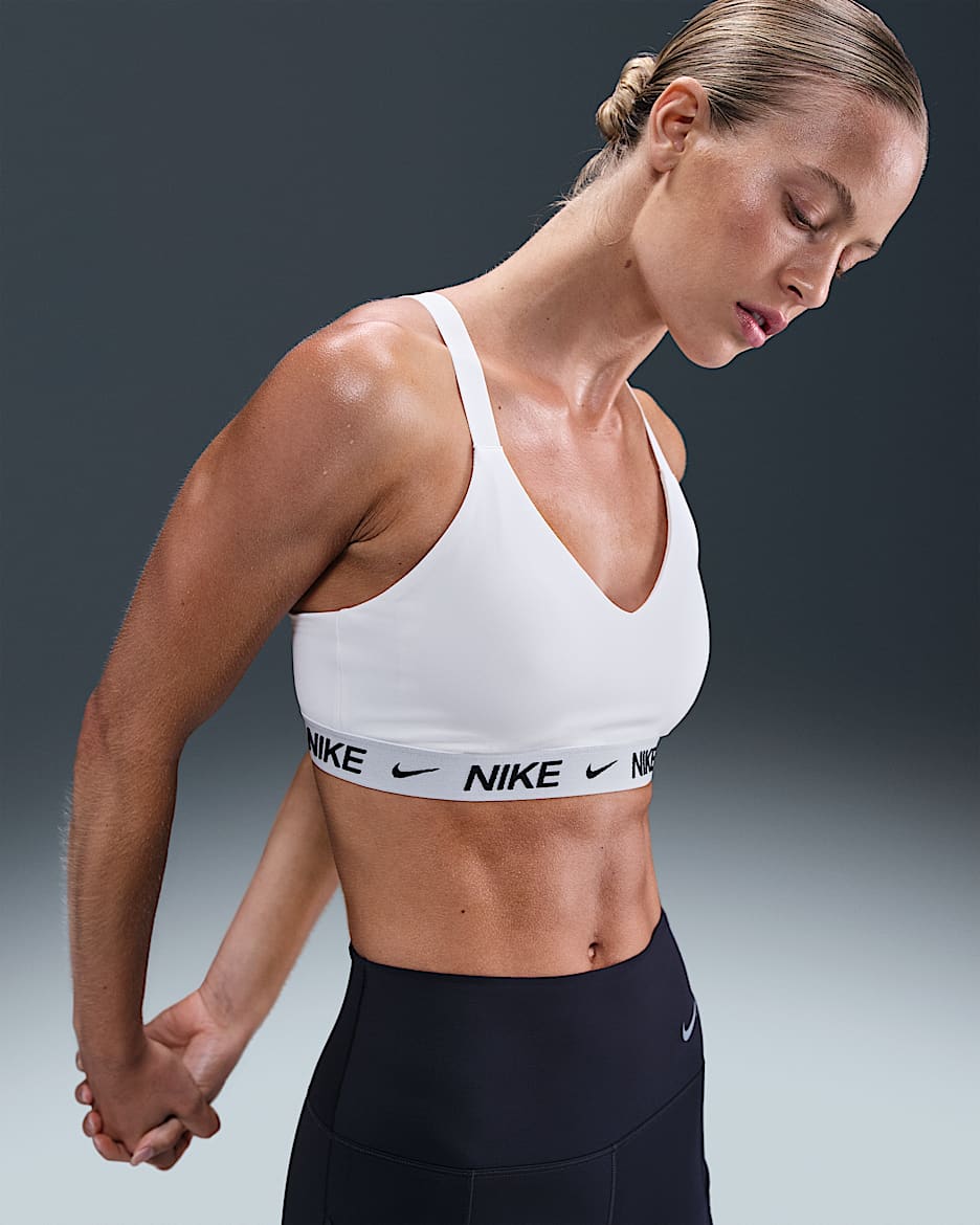 Brassière de sport réglable rembourrée à maintien normal Nike Indy pour femme - Blanc/Noir