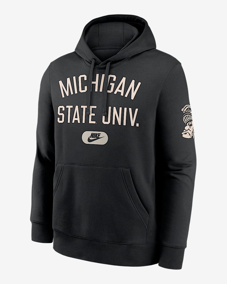Michigan State Club Men's Nike College Pullover Hoodie - Black
