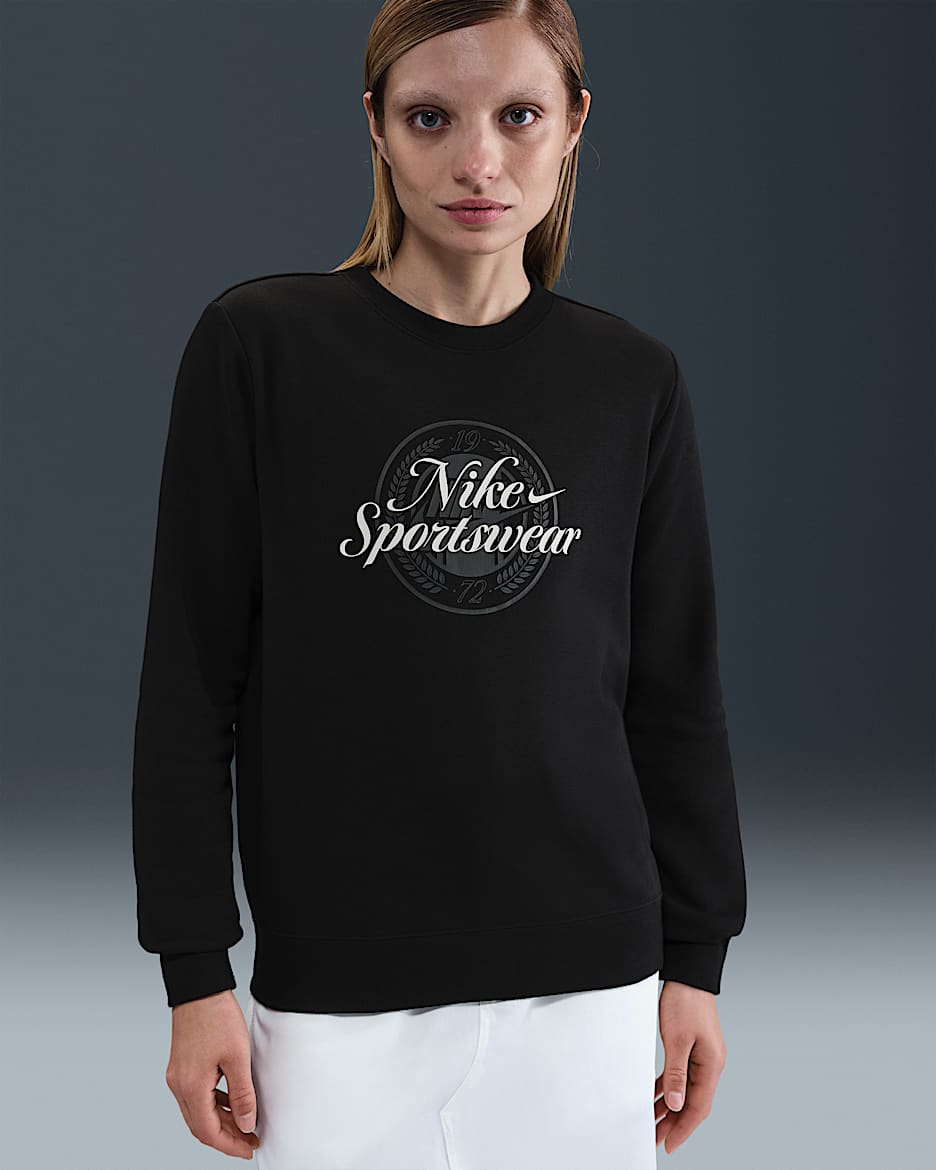 Nike Sportswear Club Fleece Women's Graphic Crew-Neck Sweatshirt - Black/Photon Dust