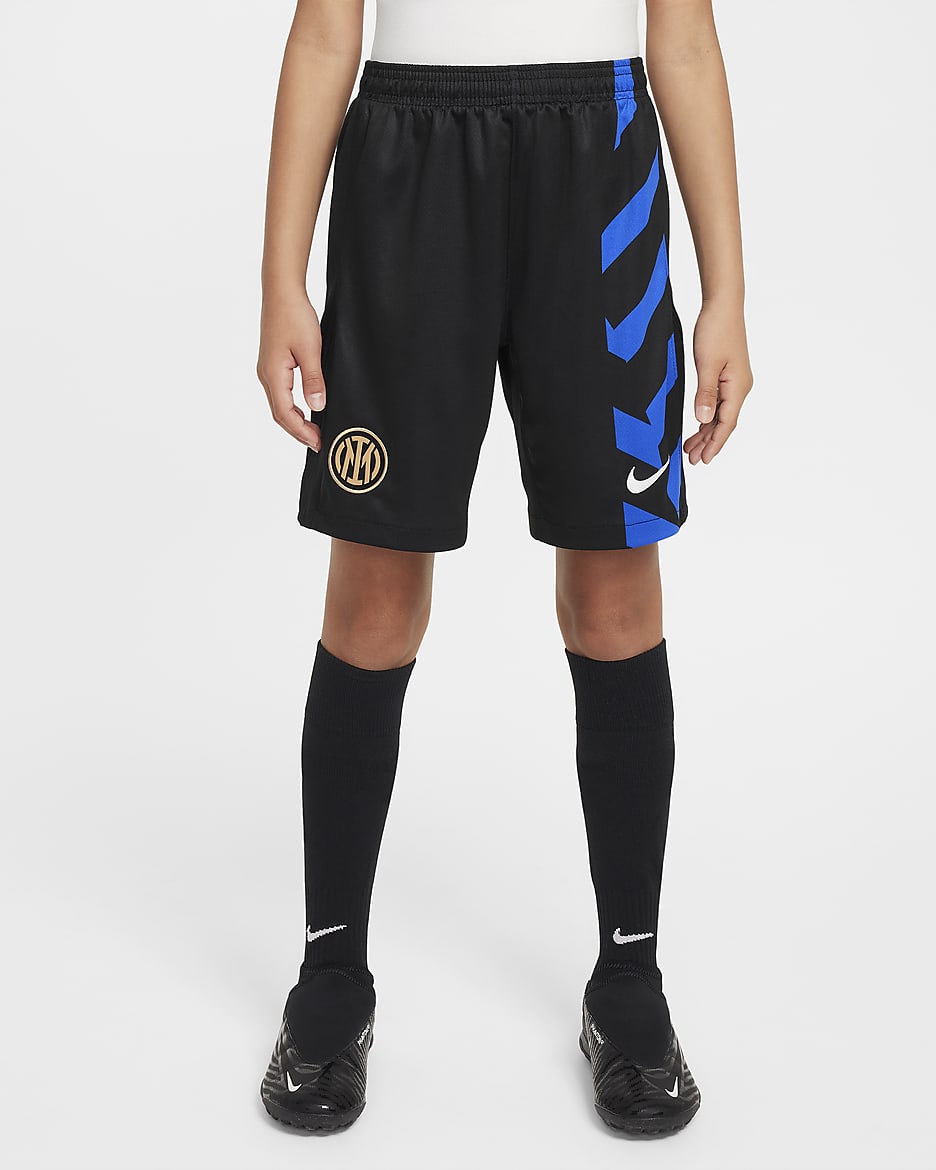 Inter Mailand 2024/25 Stadium Home Nike Replika-Fußballshorts mit Dri-FIT-Technologie (ältere Kinder) - Schwarz/Lyon Blue/Weiß