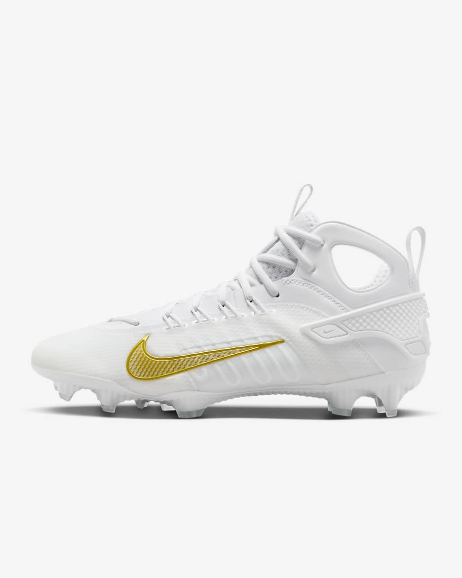 Nike Huarache 9 Elite LAX Lacrosse Cleats - White/White/Metallic Vivid Gold