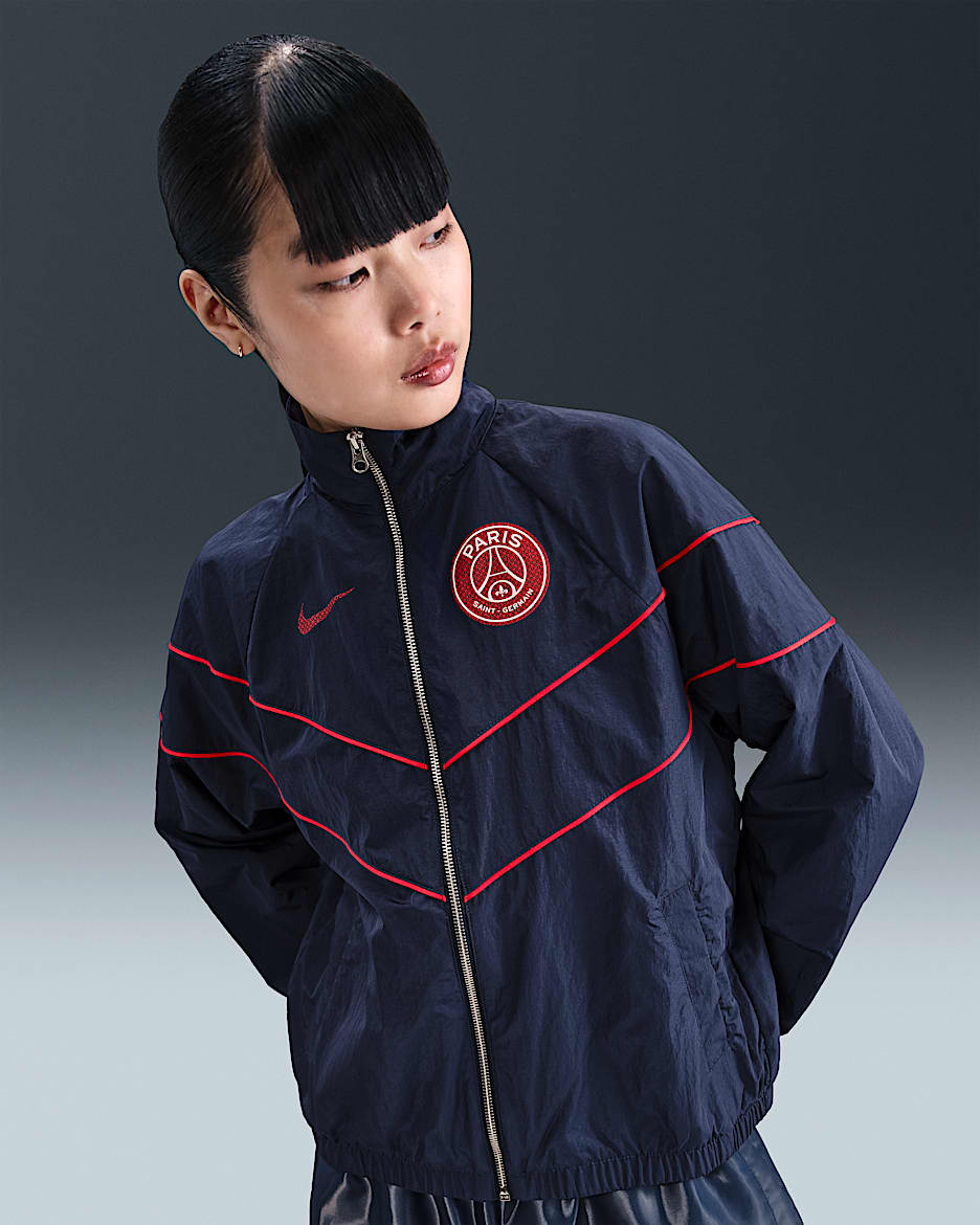 Paris Saint-Germain Windrunner Nike Football UV-Webjacke mit durchgehendem Reißverschluss (Damen) - Midnight Navy/Midnight Navy/University Red/Midnight Navy