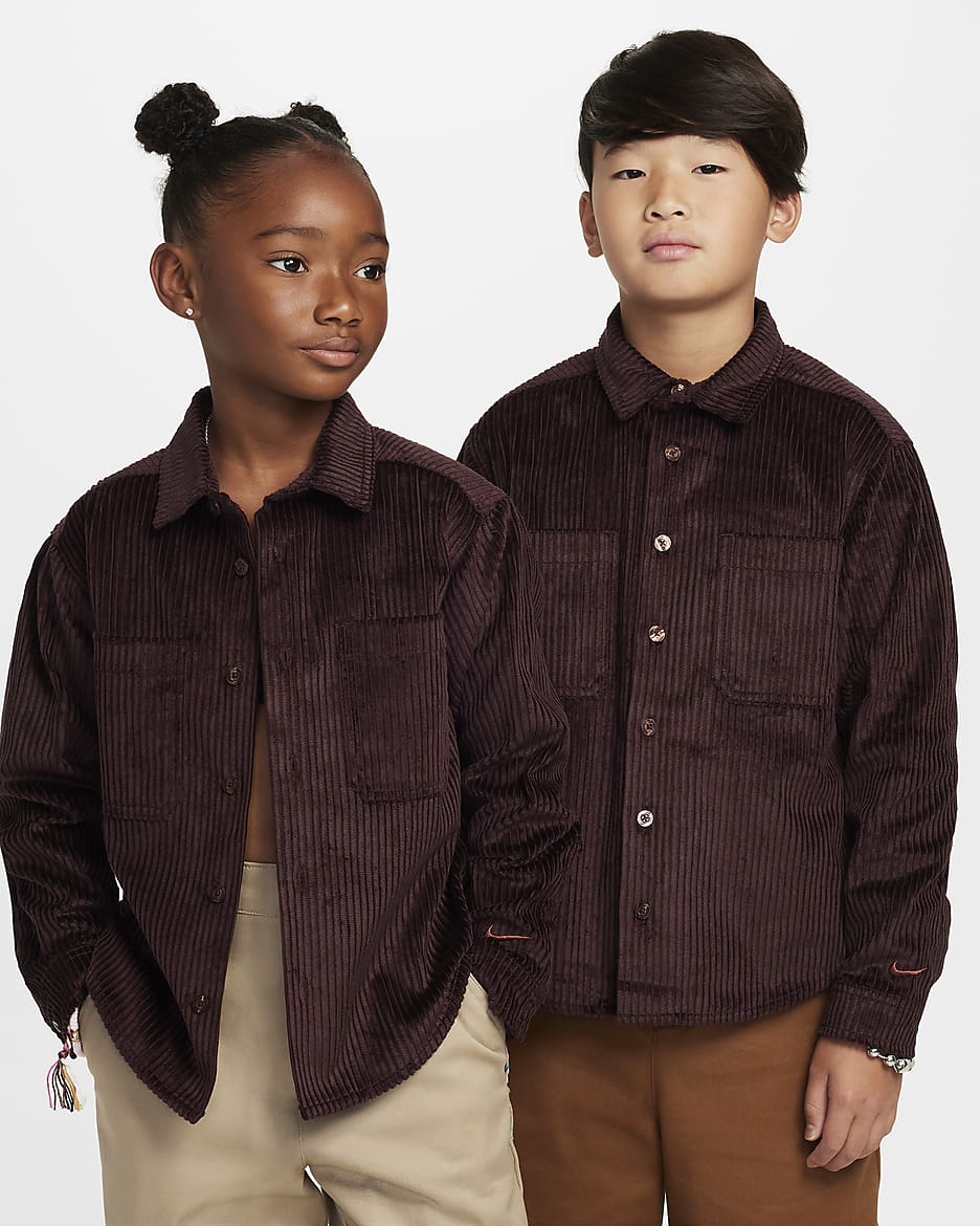 Nike SB Older Kids' Button-Down Layering Top - Burgundy Crush/Dark Pony