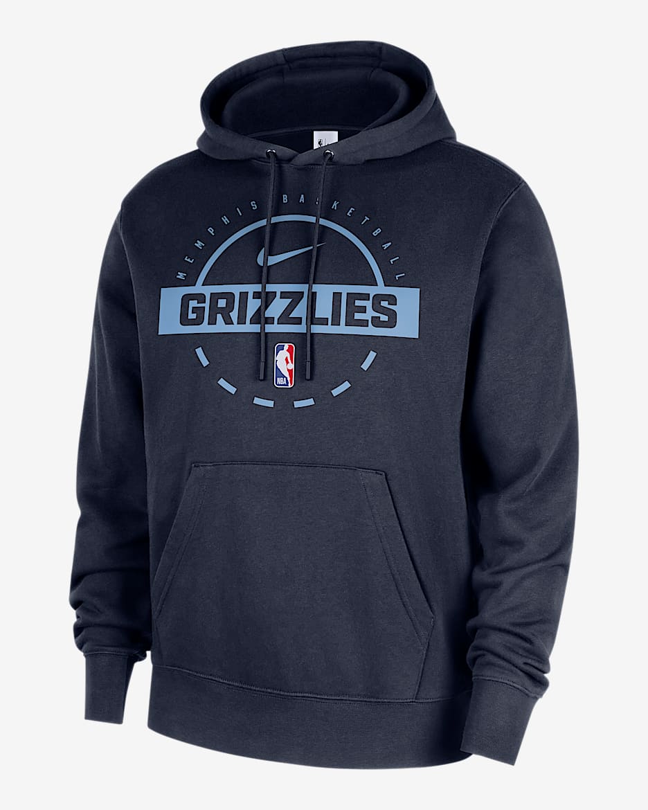 Sudadera de entrenamiento con gorro sin cierre Nike de la NBA para hombre Memphis Grizzlies Club - Azul marino universitario/Azul claro
