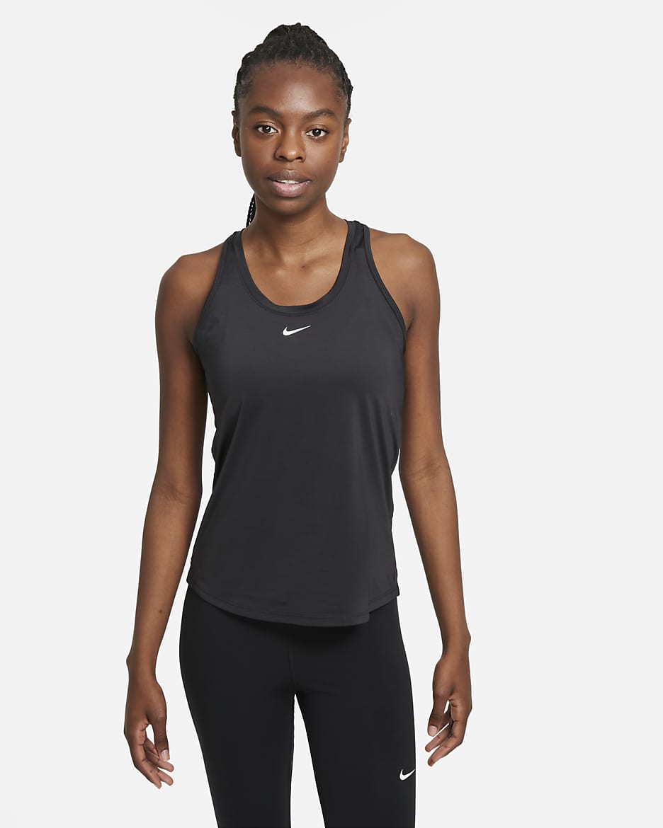 Nike Dri-FIT One singlet med smal passform til dame - Svart/Hvit