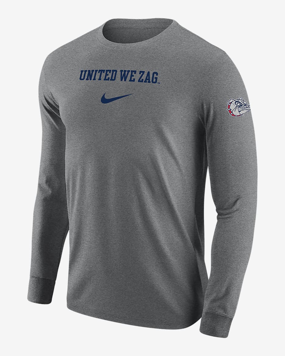 Gonzaga Men's Nike College Long-Sleeve T-Shirt - Dark Grey Heather