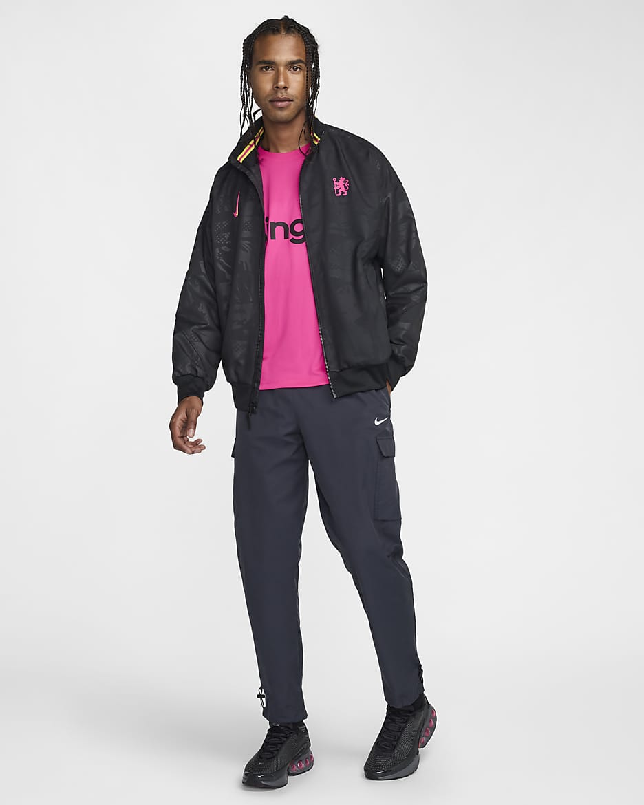 Chelsea F.C. Strike Third Men's Nike Dri-FIT Football Anthem Jacket - Black/Opti Yellow/Pink Prime