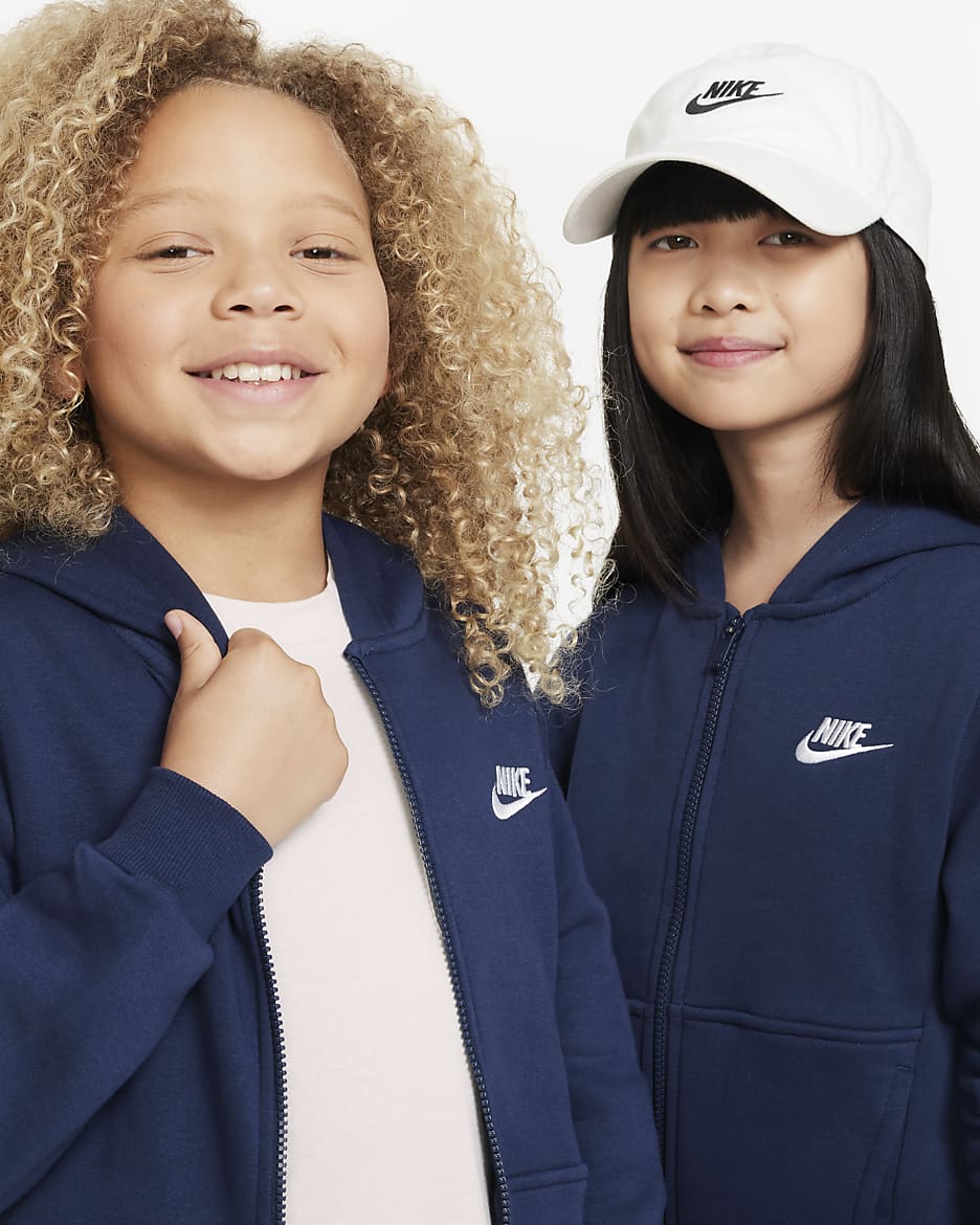 Nike Sportswear Club Fleece Older Kids' Full-Zip Hoodie - Midnight Navy/White