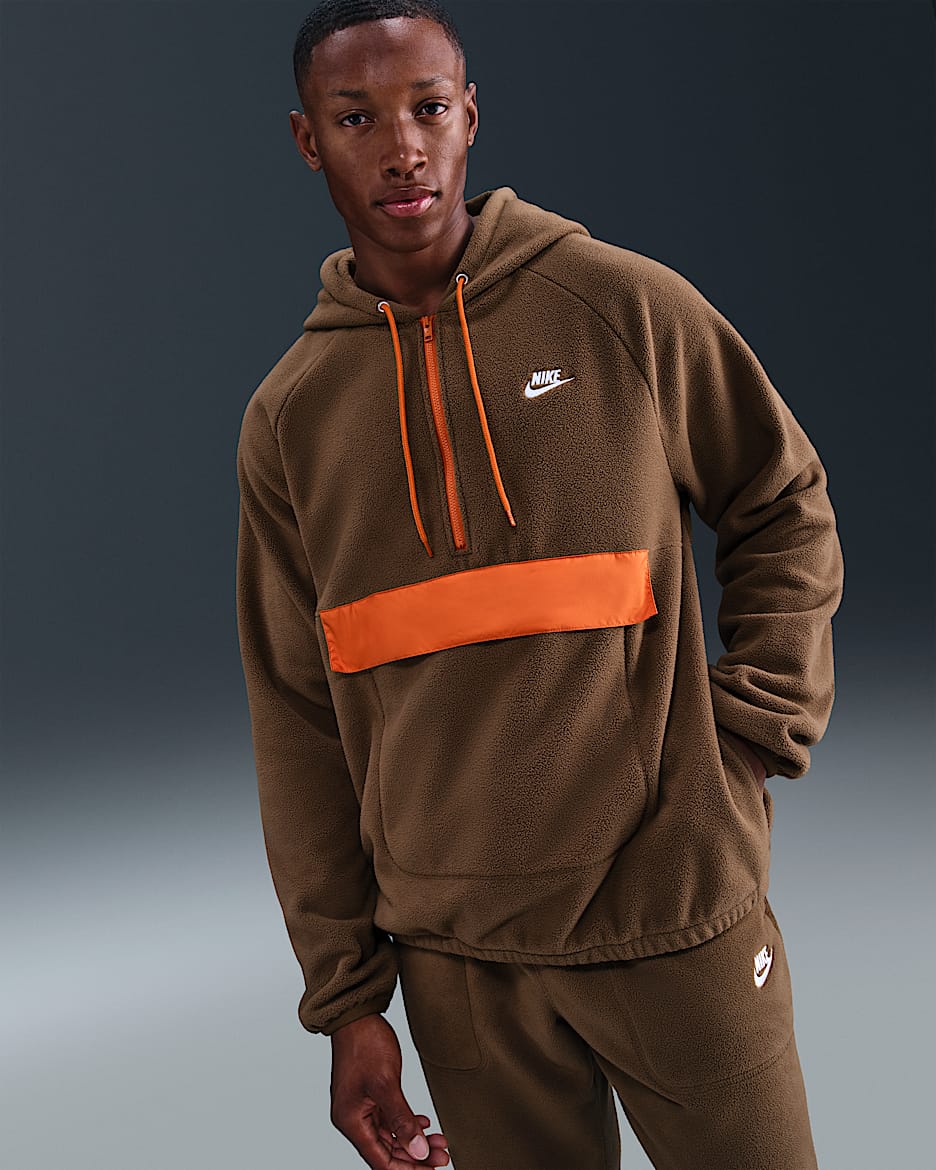Nike Sportswear Club Men's Winterized Top - Mosswood Brown/Campfire Orange/White