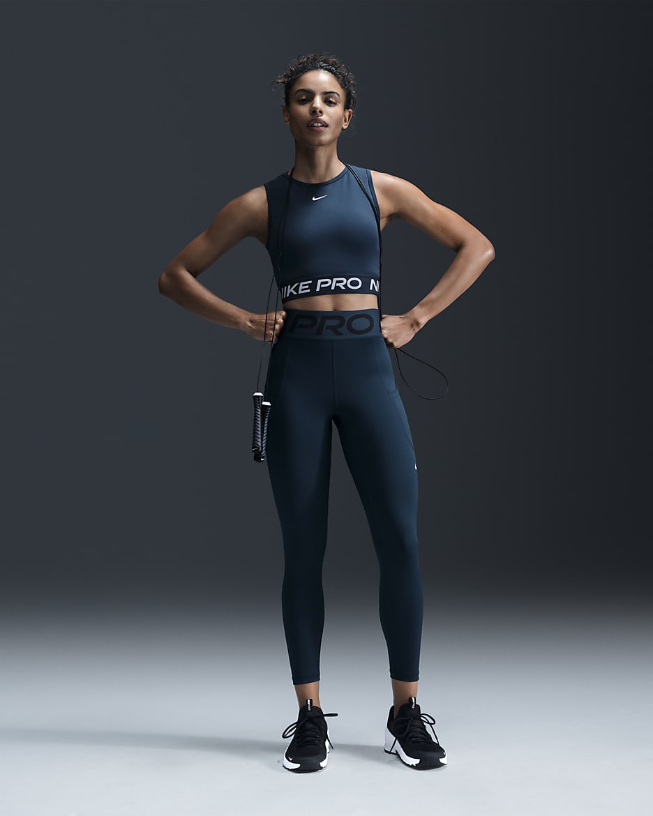 Nike Pro Women's Dri-FIT Cropped Tank Top - Armoury Navy/Black/White