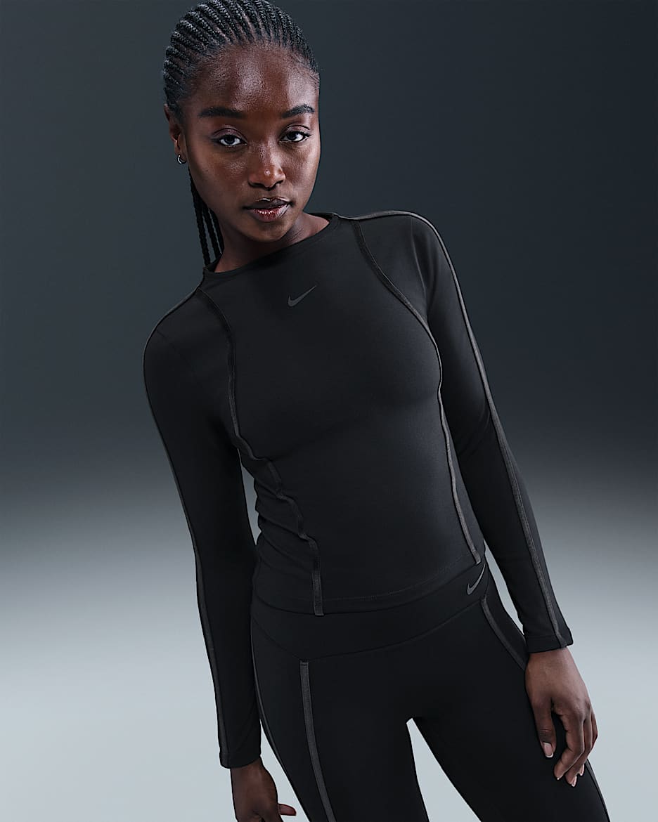 Nike One Fitted Women's Dri-FIT Long-Sleeve Top - Black/Dark Smoke Grey