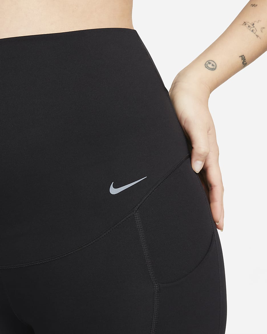 Nike Zenvy (M) enyhe tartást adó, 7/8-os, magas derekú, női zsebes leggings (kismamáknak) - Fekete