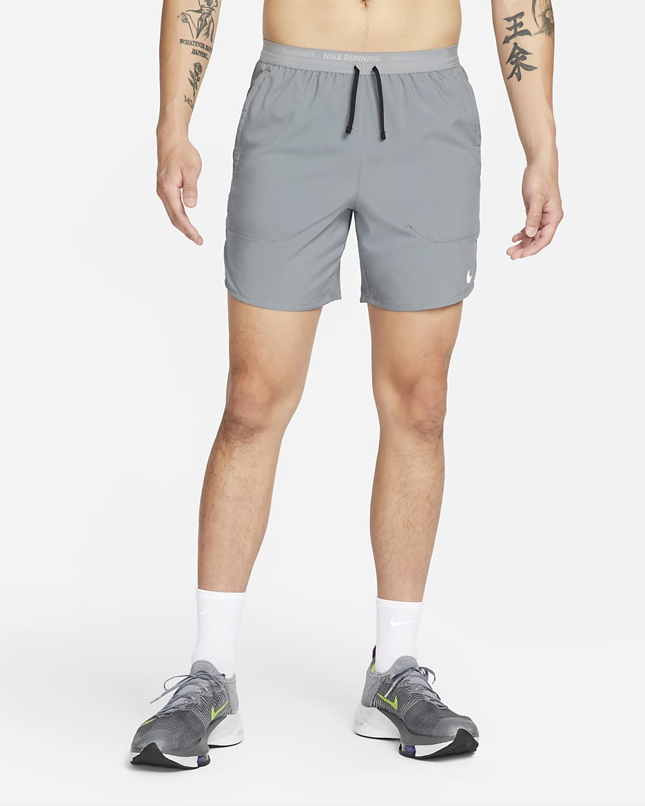 ナイキ Dri-FIT ストライド メンズ 18cm ブリーフラインド ランニングショートパンツ - スモークグレー/ブラック