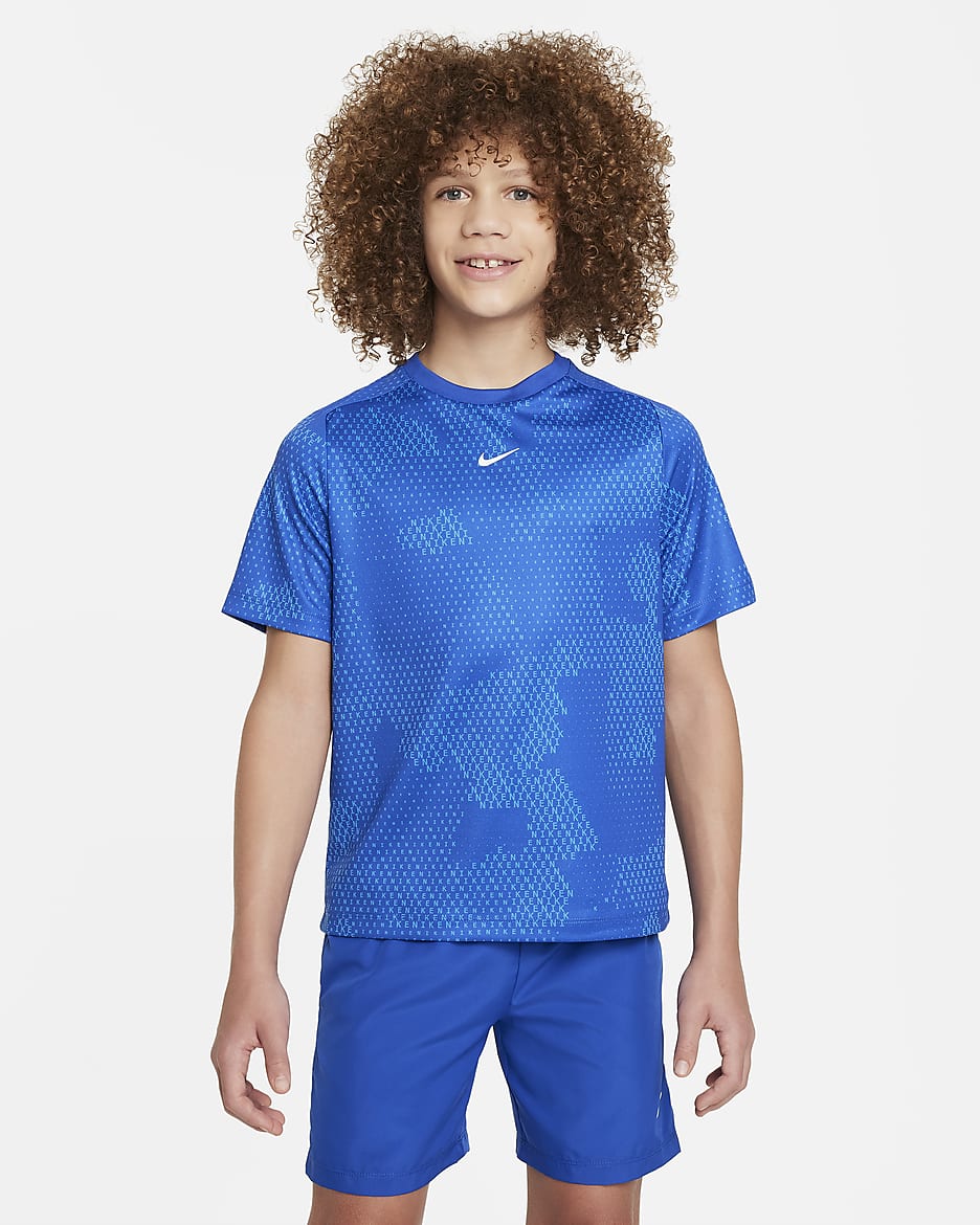 Playera de manga corta Dri-FIT para niños talla grande Nike Multi - Royal juego/Blanco