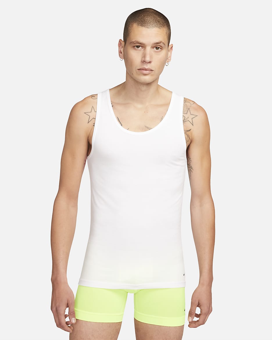 Nike Dri-FIT Essential Cotton Stretch Men's Slim Fit Tank Undershirt (2-Pack) - White