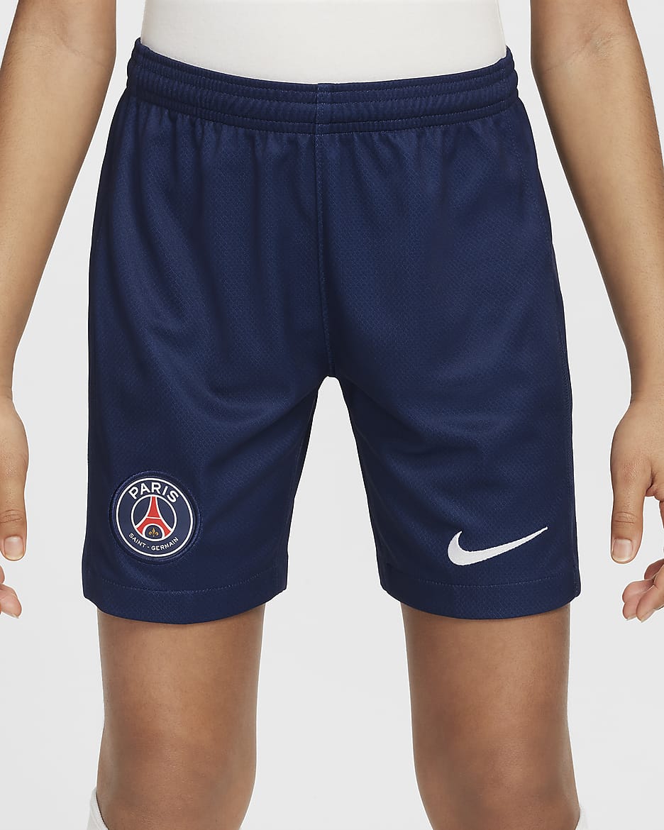 Paris Saint-Germain 2024/25 Stadium Home Nike Replika-Fußballshorts mit Dri-FIT-Technologie (ältere Kinder) - Midnight Navy/Weiß