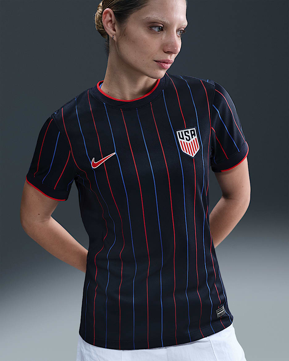 USMNT 2025 Stadium Away (Men's Team) Women's Nike Dri-FIT Soccer Replica Jersey - Obsidian/Challenge Red