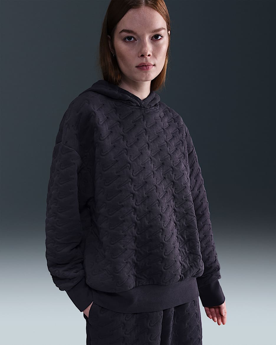 Nike Sportswear Phoenix Fleece Sudadera amplia con capucha de jacquard - Mujer - Cave Purple/World Indigo
