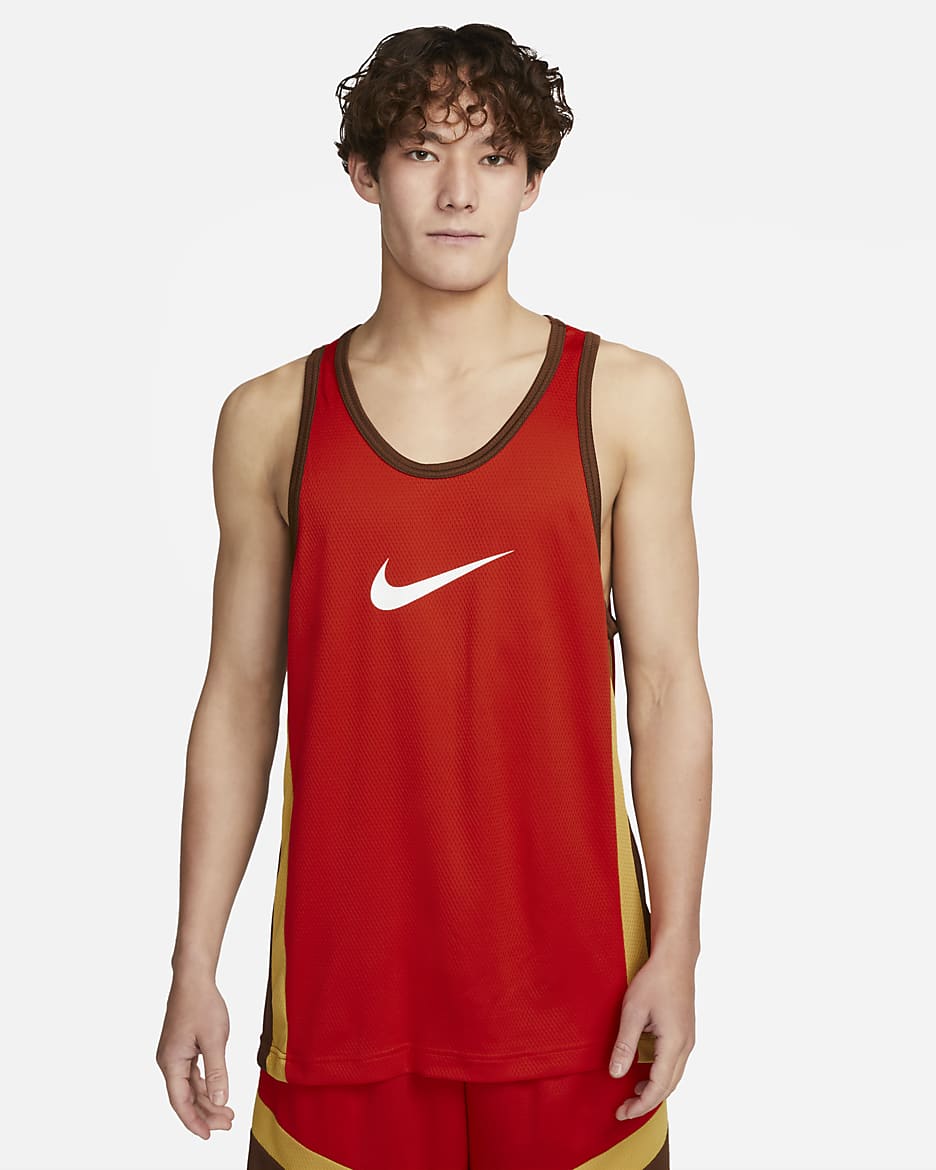 Nike Dri-FIT Icon Men's Basketball Jersey - Picante Red/Cacao Wow/Wheat Gold/White