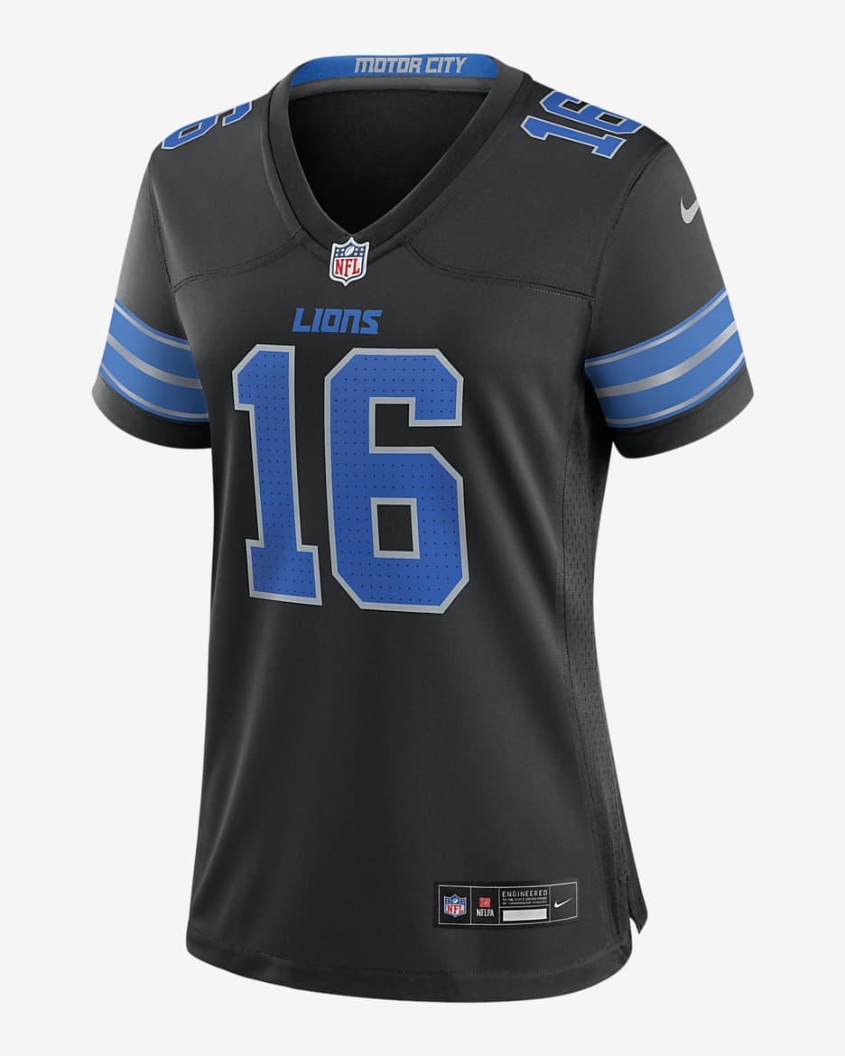 Jersey de fútbol americano Nike de la NFL Game para mujer Jared Goff Detroit Lions - Negro